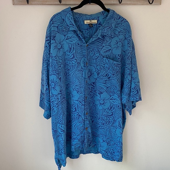 Tommy Bahama silk xxl Tropical Blue Floral Men's Button Down Shirt - Picture 1 of 7